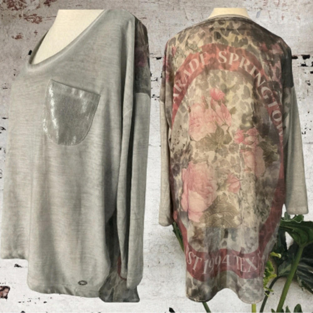 Key LARGO GIRLS- DLS ROSE,SAGE HIGH LOW W/ sheer boho rose pattern back,sz large